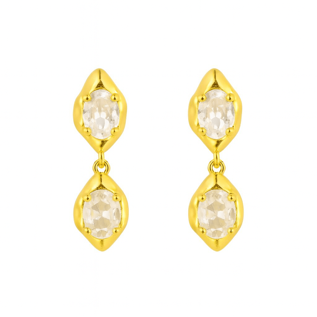 The Perfect Hoop Aura Mini Earrings in gold, shown on a clean white background with sculpted crystal drop design.