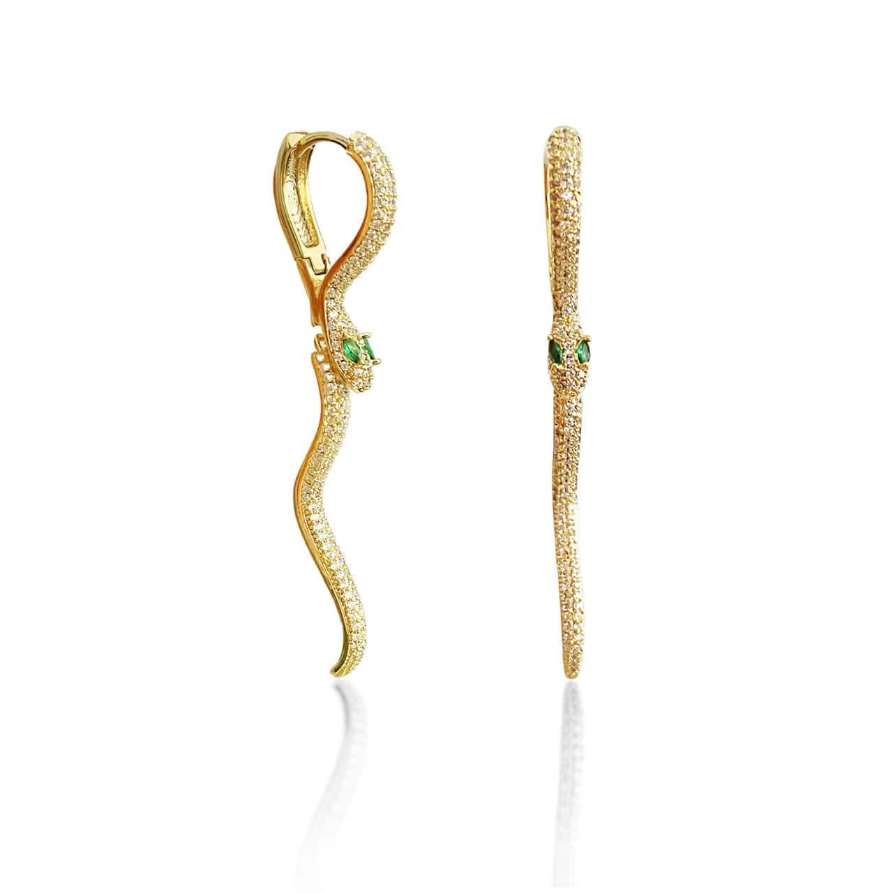Eden Hoop Earrings Gold Snake Design with Emerald Crystal Eyes