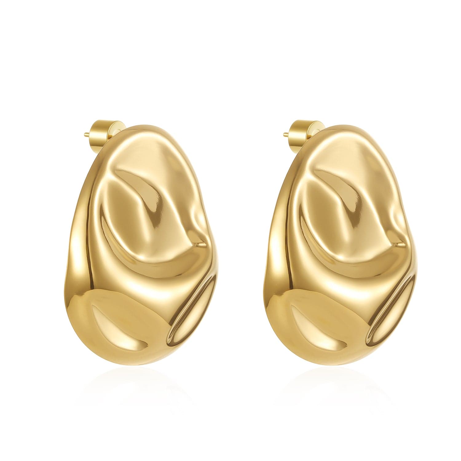 The Portofino Earring – gold sculptural drop earrings with an organic, fluid silhouette, photographed against a white background.