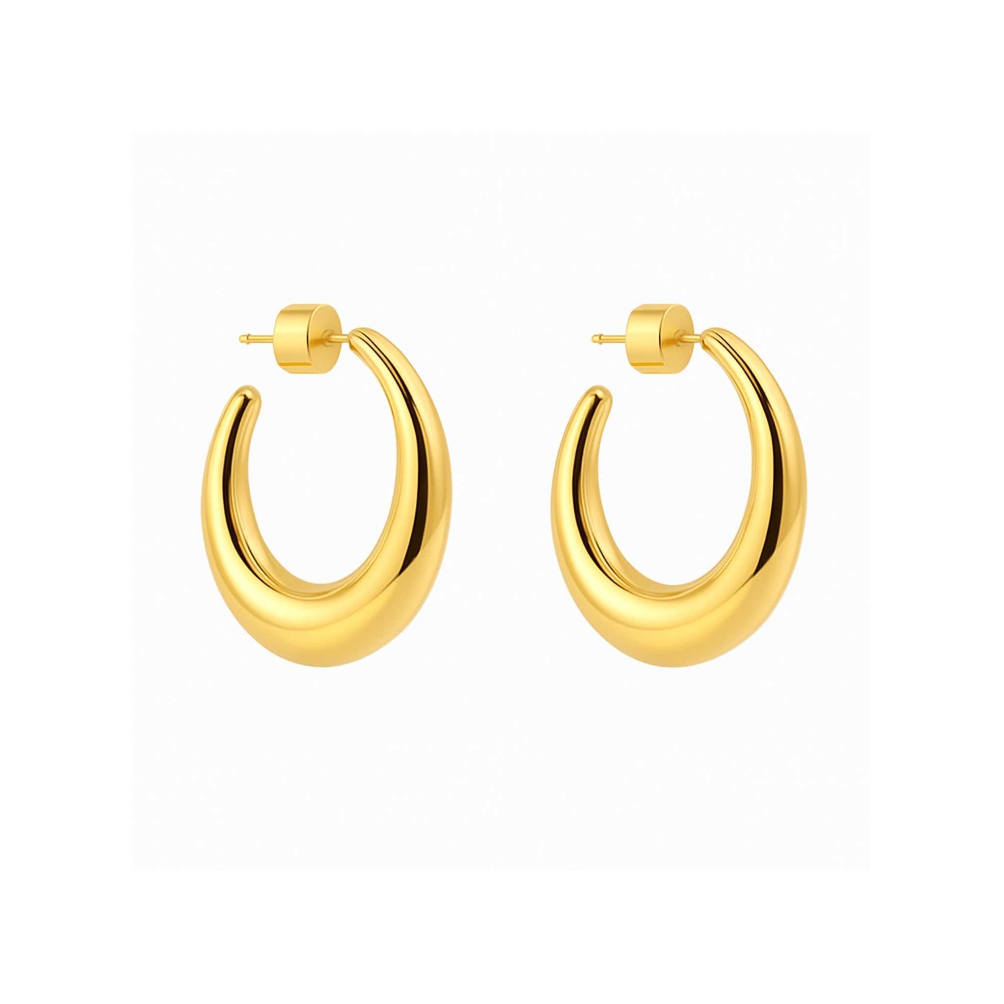 The Perfect Hoop Mezzaluna Hoop Midi in gold with a bold, curved dome design, displayed on white background.