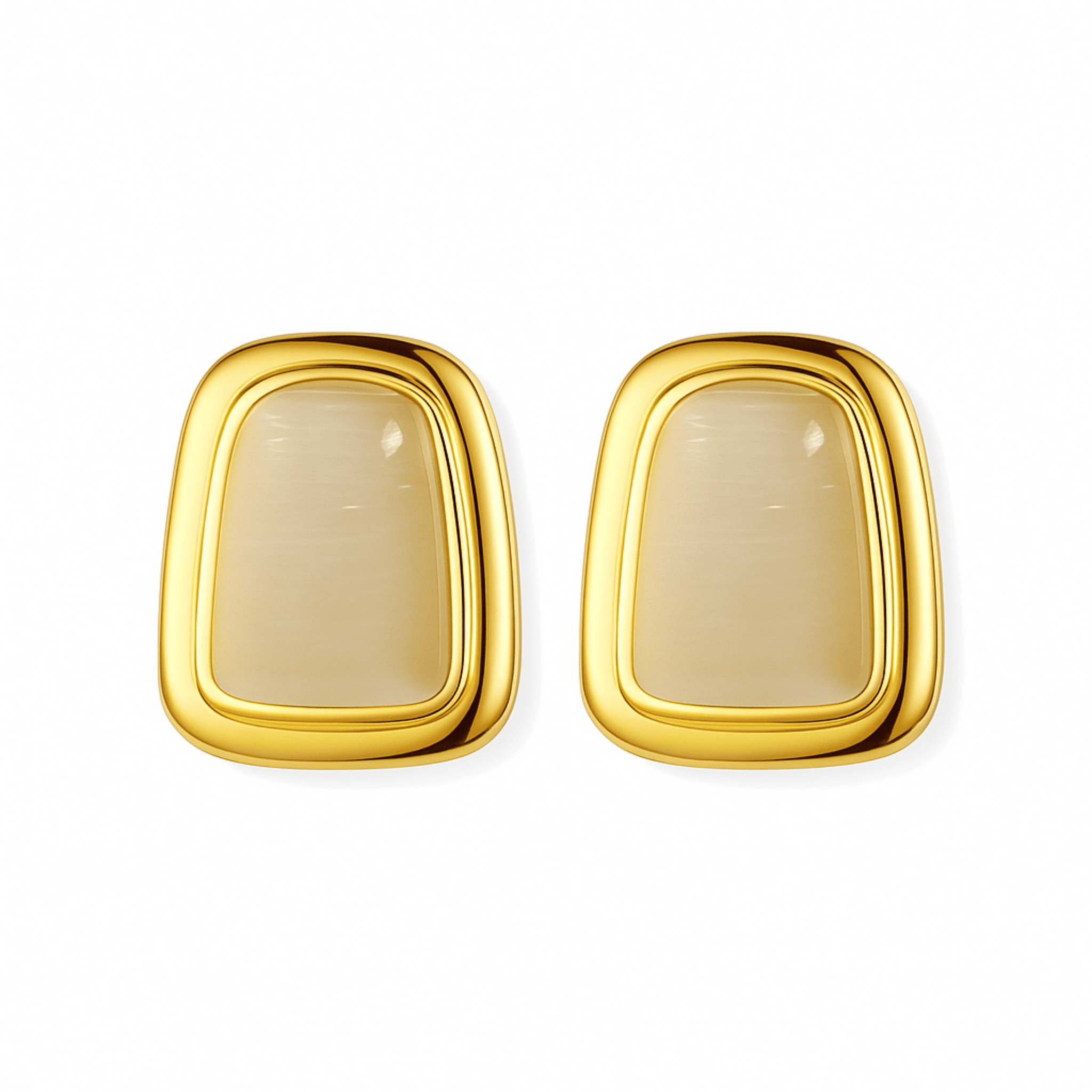 The Perfect Hoop's gold Soho Earrings with beige stones on a white background.