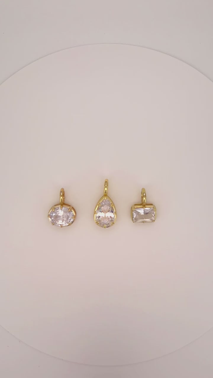The Perfect Hoop Skylar Charms | Luxe interchangeable crystal necklace charms shown in Oval, Emerald Cut and Pear styles
