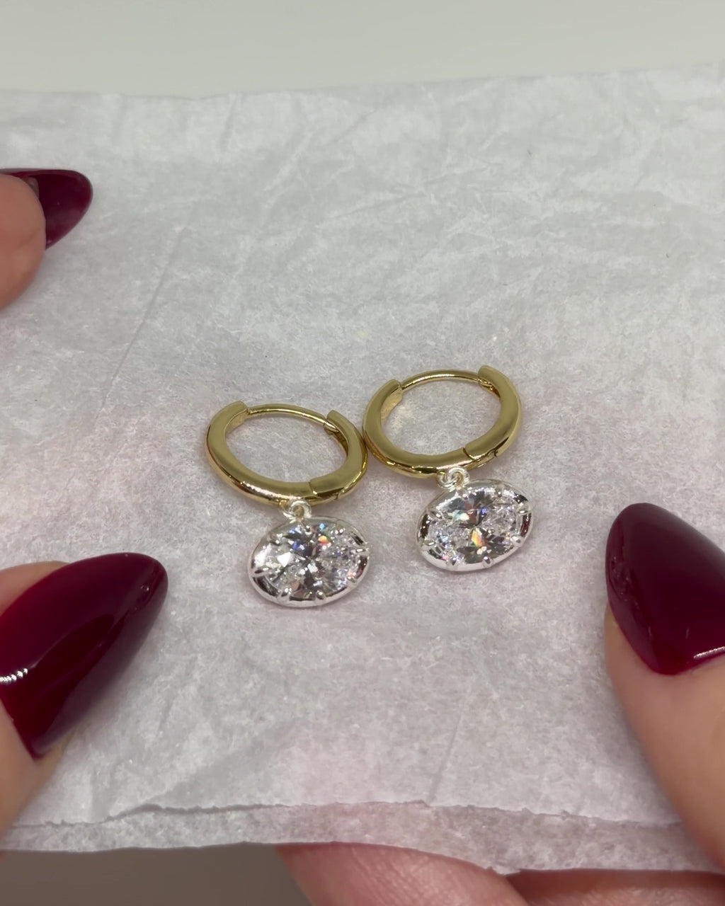 The Perfect Hoop Hailey Charm Hoop video showing the permanently attached oval crystal drop and movement